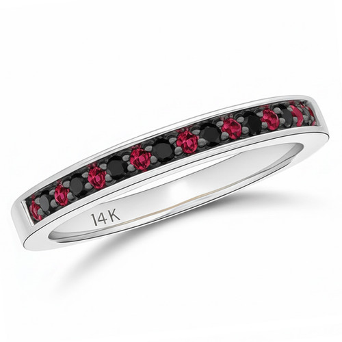 Alternating Black Diamond And Red Ruby Wedding Ring