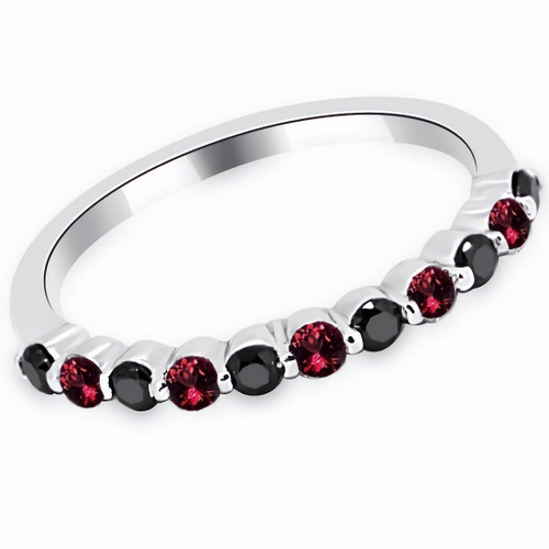 Red Ruby and Black Diamond Wedding Band Ring