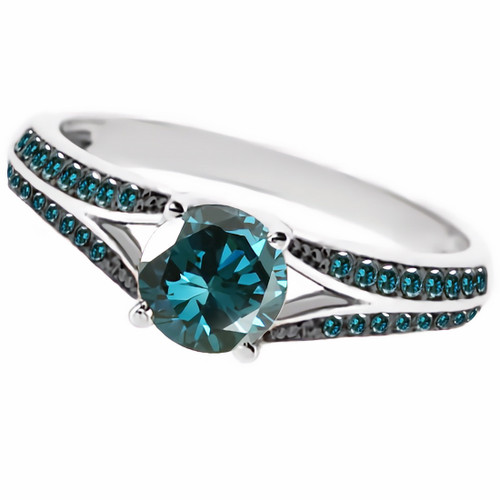 Blue Diamond Engagement Ring Split Band