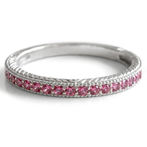 Pink Sapphire Vintage Wedding Ring Antique Style Band