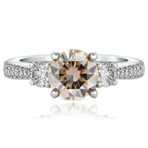 2 Carat Brown and White Diamond 3 Stone Engagement Ring