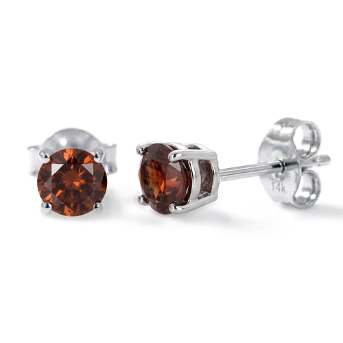 Fancy Red Diamond Stud Earrings 14k White Gold