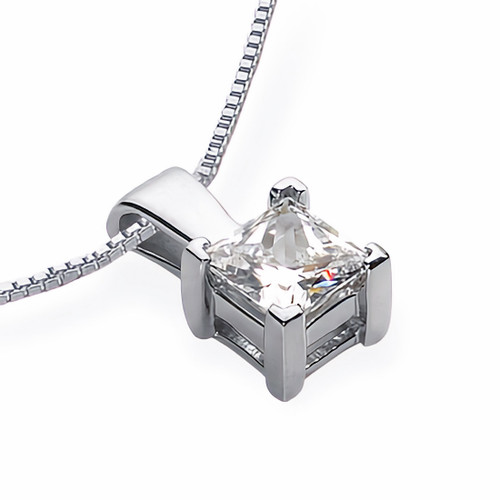 Princess Cut White Topaz Solitaire Pendant 14k Gold