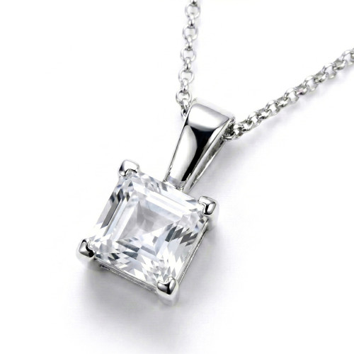 Princess Cut White Topaz Solitaire Pendant 14k Gold