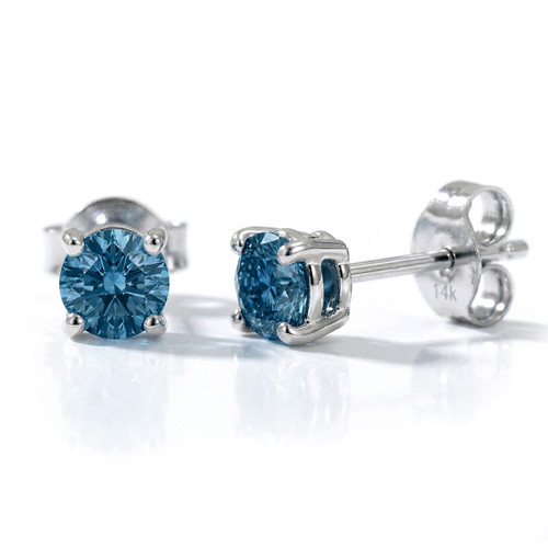 Half Carat Blue Diamond Stud Earrings 14k White Gold