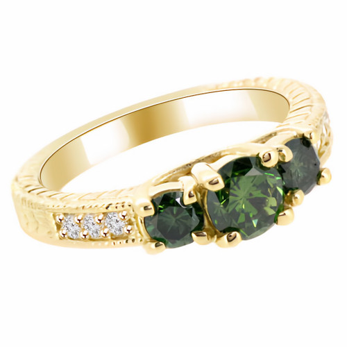 Fancy Green Diamond Three Stone Vintage Ring