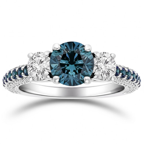 Unique Blue and White Diamond Three Stone Engagement Ring