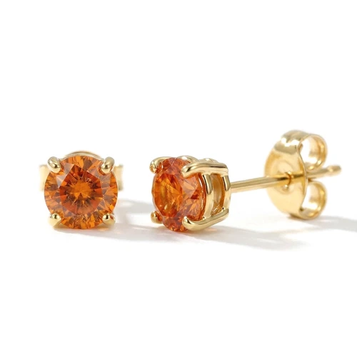 Orange Sapphire Stud Earrings 14k Yellow Gold
