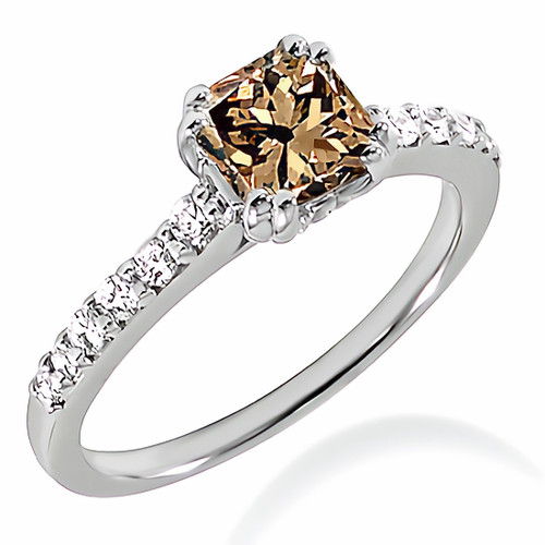 1.02ct Princess Champagne Brown Diamond Solitaire Engagement Ring