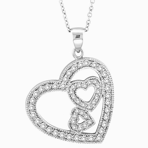 Triple 3 Heart Diamond Pendant Necklace