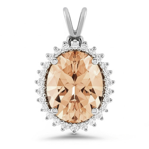 Oval Peach Pink Morganite Diamond Pendant