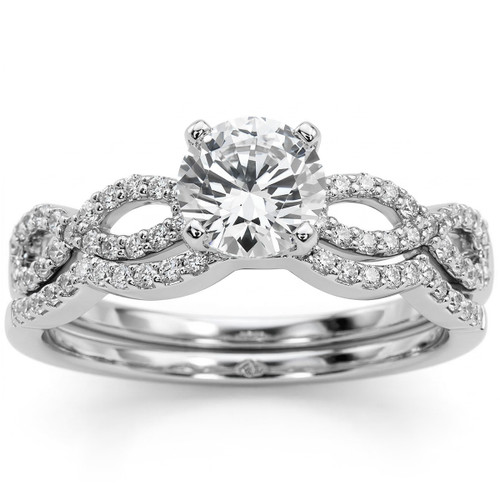 Intertwined Matching Diamond Infinity Engagement and Wedding Ring Set