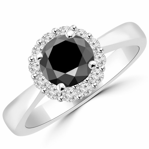Fancy Black White Diamond Halo Engagement Ring