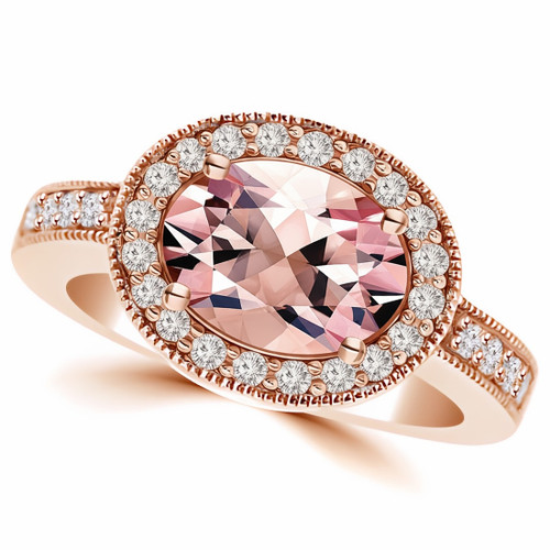 Peach Pink Morganite Halo Engagement Ring Rose Gold