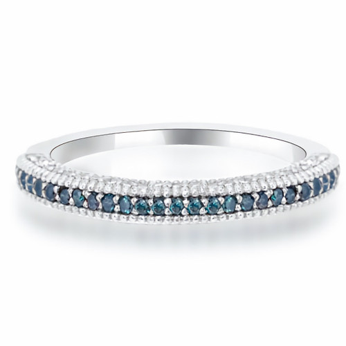 Pave Set Blue and White Diamond Wedding Ring