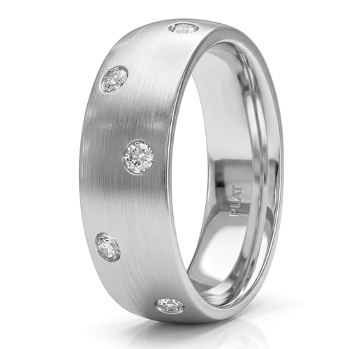 Scattered Diamond Mens Eternity Wedding Ring Satin Band