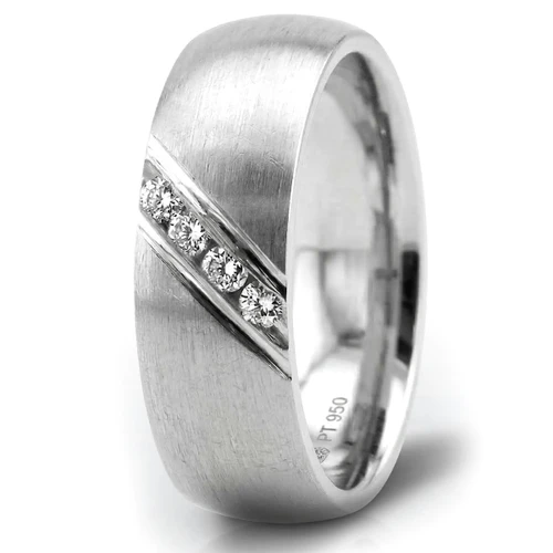 Men's Domed Diagonal Channel Diamond Wedding Ring