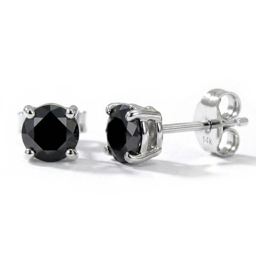 1 Carat Fancy Black Diamond Stud Earrings 14k White Gold
