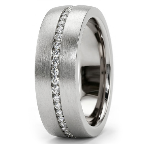 Channel-Set Diamond Eternity Wedding Band Matte Men's Ring