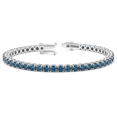 6 Carat Fancy Blue Diamond Tennis Eternity Bracelet 14k White Gold