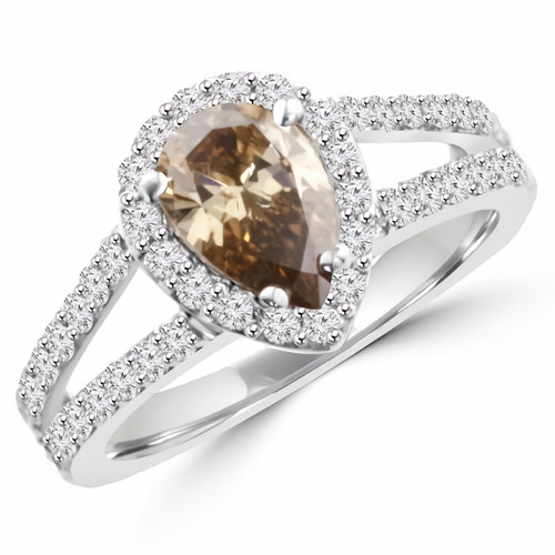 Pear Cut Champagne Brown Diamond Halo Engagement Ring