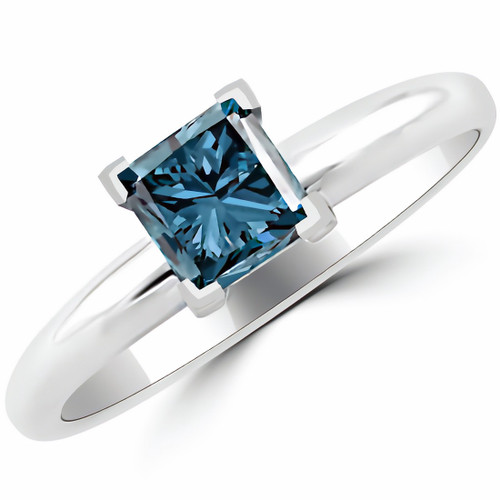 1 Carat Princess Cut Blue Diamond Solitaire Engagement Ring