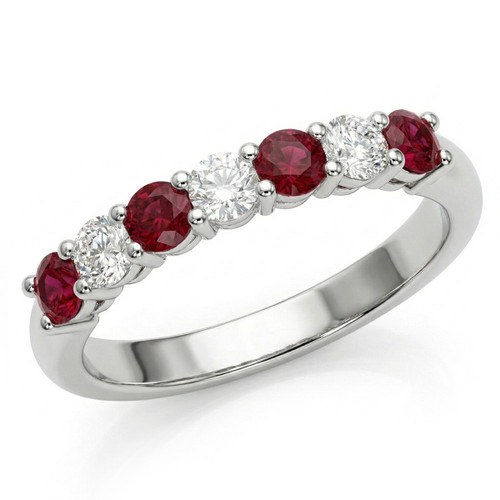 Red Ruby and Diamond Seven Stone Anniversary Wedding Ring