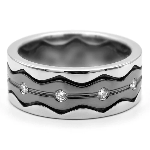 Unique Men's Diamond Wedding Band Black Gold Eternity Ring