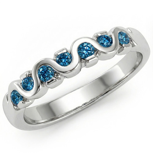 Blue Diamond Weave 7 Stone Twisted Wedding Anniversary Ring