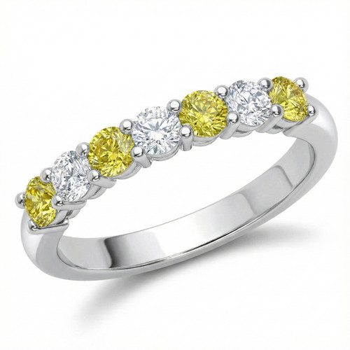 7-Stone Yellow and White Diamond Anniversary Wedding Ring