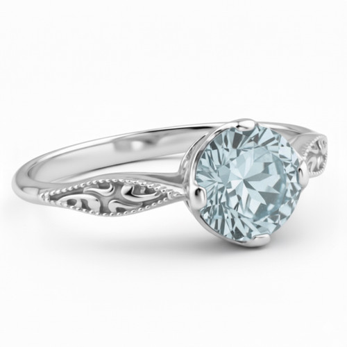 Blue Aquamarine Engagement Solitaire Ring Vintage Style
