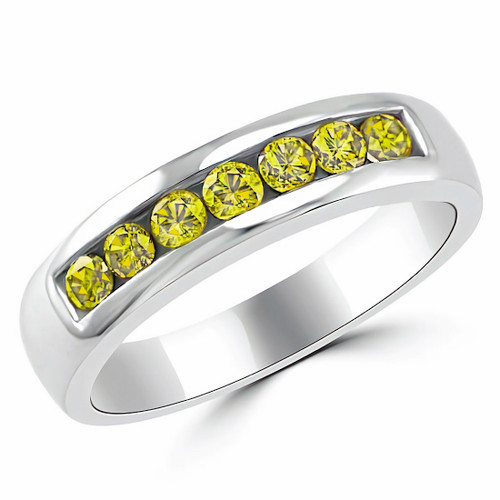 Men's Channel Set Yellow Diamond Wedding Band Ring