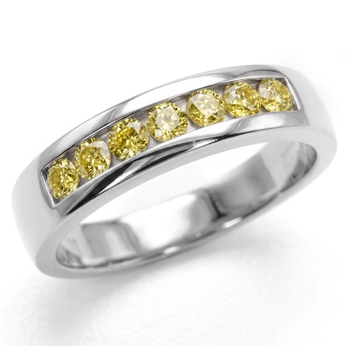 Men's Channel Set Yellow Diamond Wedding Band Ring
