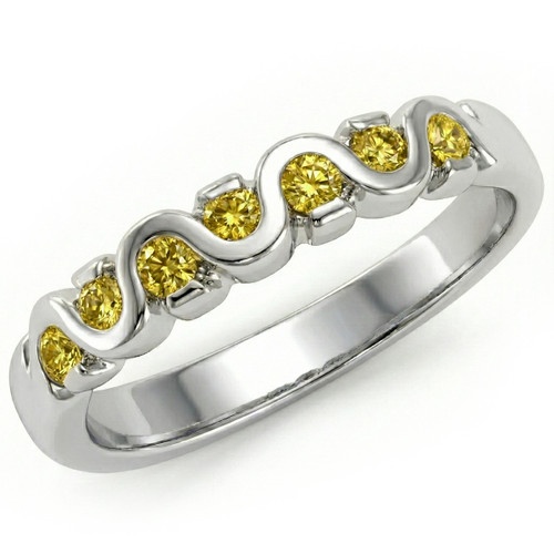 Yellow Diamond Twist Wedding Band Wave Ring