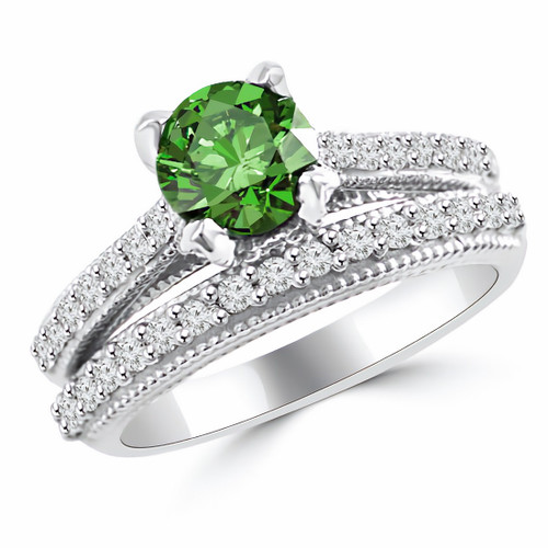 Matching Vintage Green Diamond Engagement Ring Set