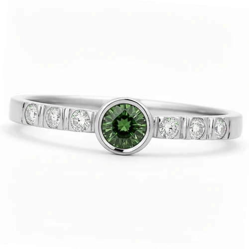 Dainty Green Diamond Bezel-Set Engagement / Promise Ring