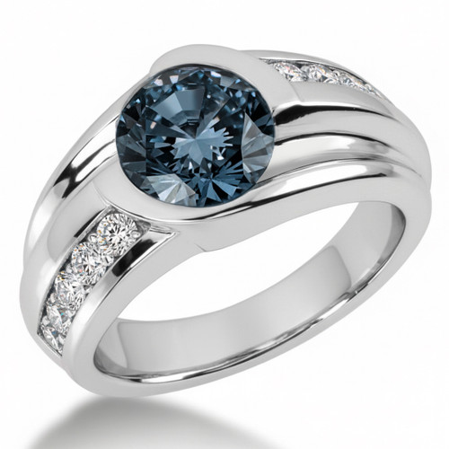 Men's Fancy-Blue Diamond Bezel-Set Solitaire Ring