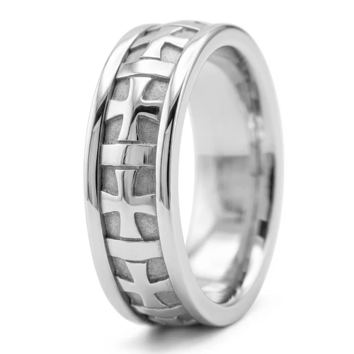 Templar Cross Wedding Band Comfort Fit Men's 14k Gold Ring