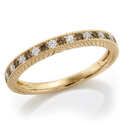 Alternating Fancy Brown And White Diamond Wedding Ring 14k Yellow Gold