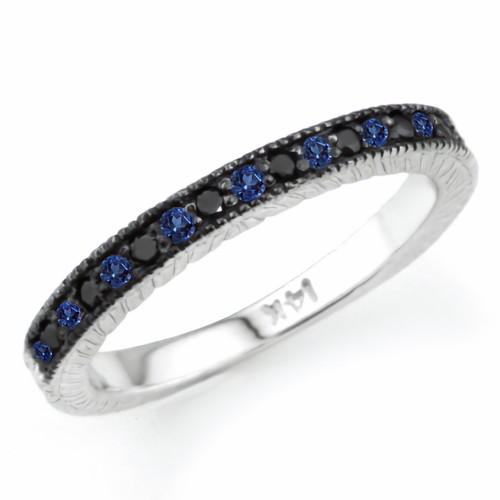 Black Diamond Blue Sapphire Wedding Ring Antique Style