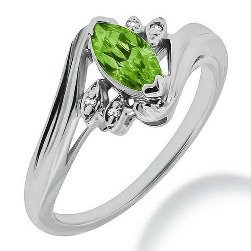 Marquise-Cut Green Peridot Diamond Engagement Promise Ring