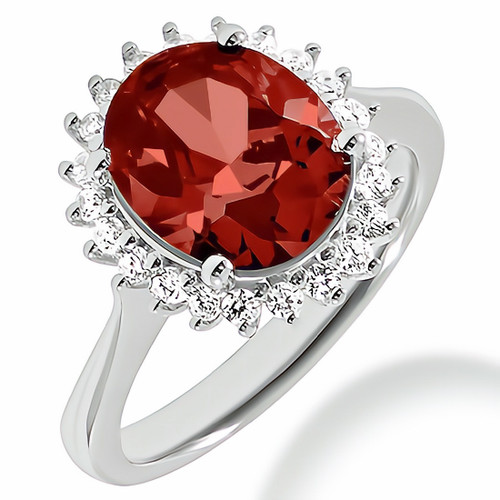 Oval Red Garnet Diamond Halo Cocktail Ring