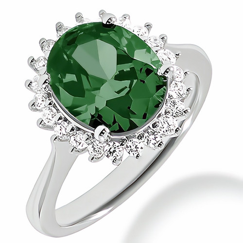 Oval Green Tourmaline Diamond Halo Cocktail Ring
