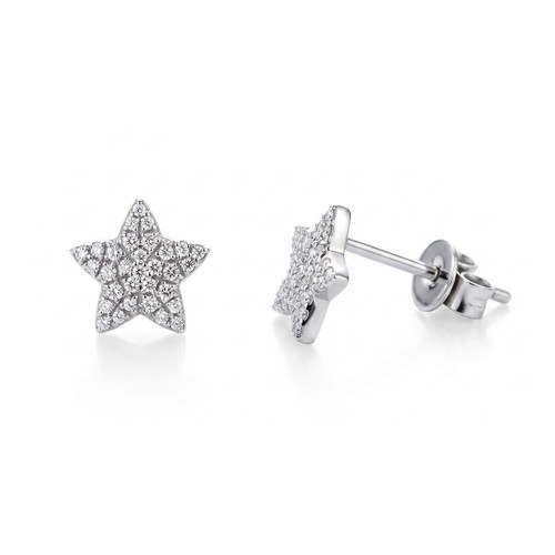 Five-Pointed Diamond Star Stud Earrings 14k White Gold