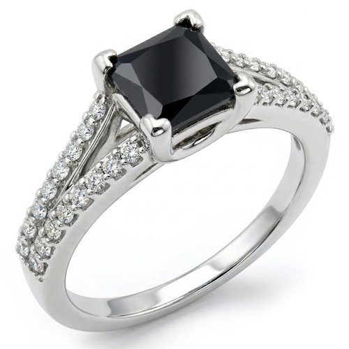 Princess Cut Black Diamond Engagement Ring Split Band Design