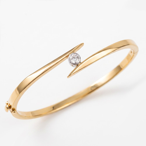 Diamond Solitaire Bypass Bangle Bracelet 14k Yellow Gold