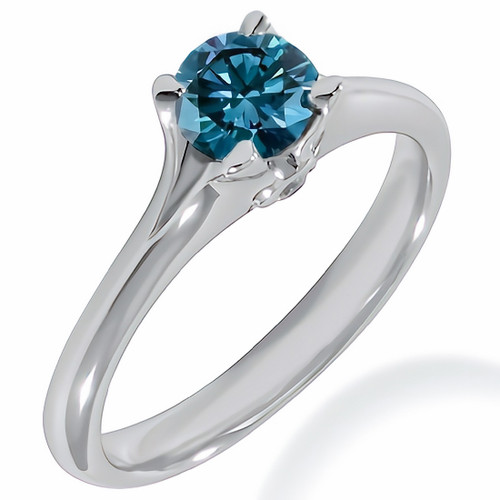 Blue Diamond Solitaire Engagement Ring Split Band