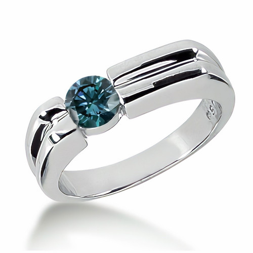 Off-Centered Blue Diamond Solitaire Mens Ring