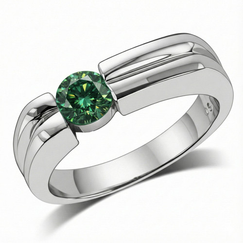 Off-Centered Fancy Green Diamond Men's Solitaire Ring