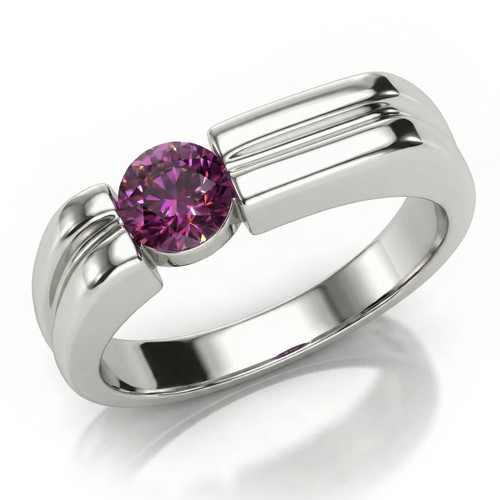 Off-Centered Purple Pink Diamond Men's Wedding Pinky Ring